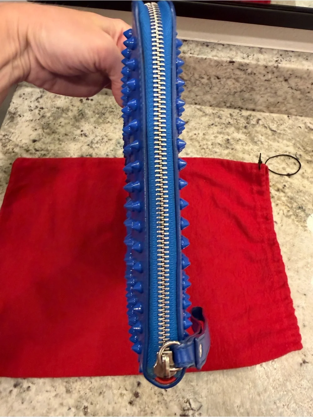 Christian Louboutin Electric Blue Spike Zip Tablet Sleeve with Dust Bag and COA